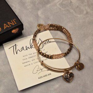 Alex and Ani brass heart bracelet set